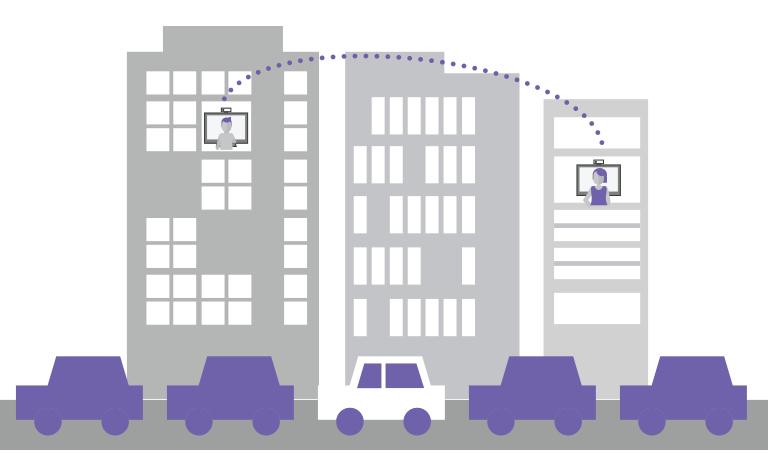 Video conferencing across a busy city with heavy traffic